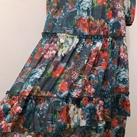 Glamorous Elegant Floral Print V-Neck Tiered Boho Chic Maxi Party Dress Small - Picture 11 of 16